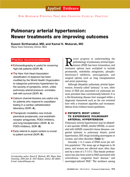 Pulmonary Arterial Hypertension: Newer Treatments Are Improving Outcomes