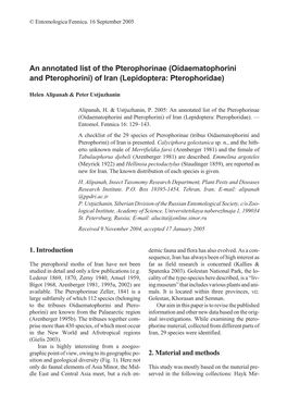 Oidaematophorini and Pterophorini) of Iran (Lepidoptera: Pterophoridae)