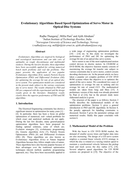 Evolutionary Algorithms Based Speed Optimization of Servo Motor in Optical Disc Systems