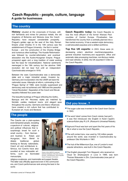 Czech Republic - People, Culture, Language a Guide for Businesses