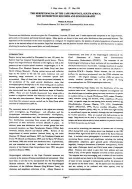 The Herpetofauna of the Cape Province, South Africa: New Distribution Records and Zoogeography