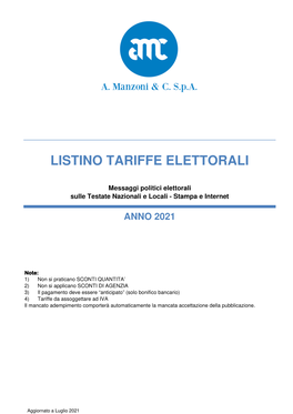 Listino Tariffe Elettorali