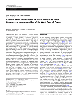 A Review of the Contributions of Albert Einstein to Earth Sciences—In Commemoration of the World Year of Physics