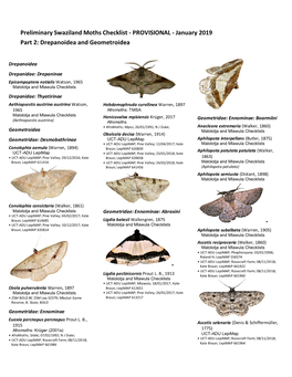 Preliminary Swaziland Moths Checklist - PROVISIONAL - January 2019 Part 2: Drepanoidea and Geometroidea