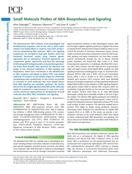 Small Molecule Probes of ABA Biosynthesis and Signaling Pca Ou Issue Focus Special Wim Dejonghe1,4, Masanori Okamoto2,3,4 and Sean R