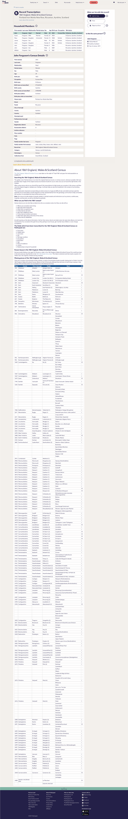 About 1861 England, Wales & Scotland Census