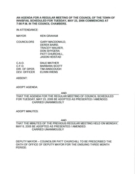 =-~~~~==~~~~~.And ==~~~===-~~~~~~--- That the Minutes of the Previous Regular Meeting Held on Monday, May 8, 2006 Be Adopted As Presented I Amended