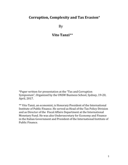 Corruption, Complexity and Tax Evasion* by Vito Tanzi**