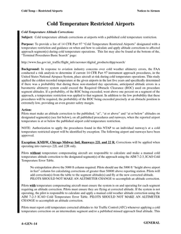 FAA NOTAM: Cold Temperature Restricted Airports