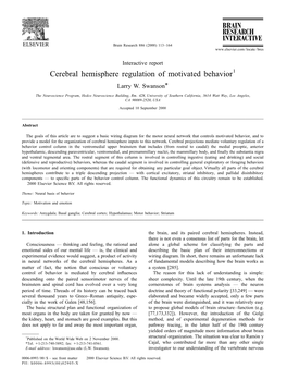 Cerebral Hemisphere Regulation of Motivated Behavior1 Larry W