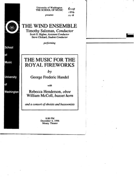 The Wind Ensemble the Music for the Royal Fireworks