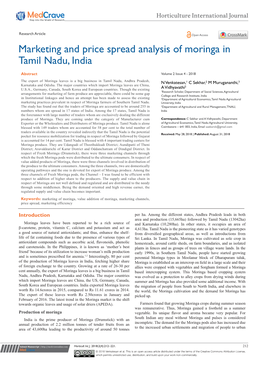 Marketing and Price Spread Analysis of Moringa in Tamil Nadu, India