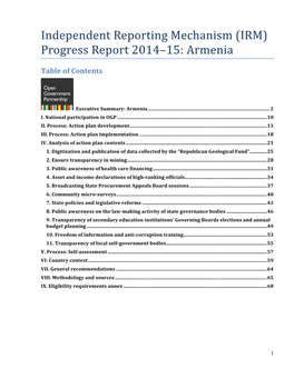 (IRM) Progress Report 2014–15: Armenia