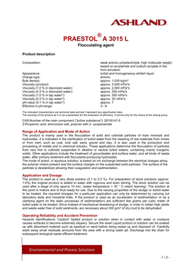 PRAESTOL a 3015 L Flocculating Agent