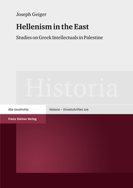 Hellenism in the East Studies on Greek Intellectuals in Palestine