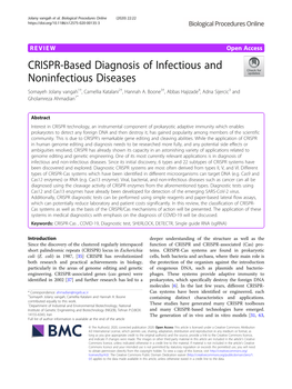 CRISPR-Based Diagnosis of Infectious and Noninfectious Diseases Somayeh Jolany Vangah1†, Camellia Katalani2†, Hannah A
