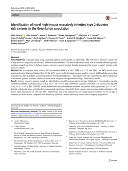 Identification of Novel High-Impact Recessively Inherited Type 2 Diabetes Risk Variants in the Greenlandic Population