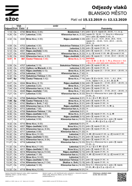 Odjezdy Vlaků BLANSKO MĚSTO Platí Od 15.12.2019 Do 12.12.2020