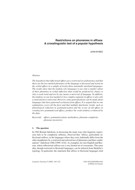 Restrictions on Phonemes in Affixes