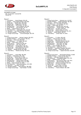 Socalwffl10 Draft Results 11-Feb-2015 10:22 AM ET