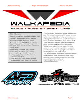 Walkapedia Weekly Midget / Non-Wing Sprints February 18Th, 2018