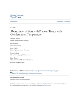 Abundances of Stars with Planets: Trends with Condensation Temperature Simon C