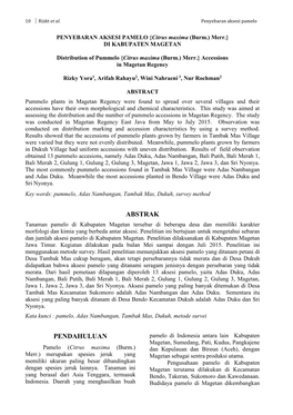 PENYEBARAN AKSESI PAMELO {Citrus Maxima (Burm.) Merr.} DI KABUPATEN MAGETAN