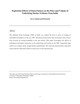 Expiration Effects of Stock Futures on the Price and Volume of Underlying Stocks: Evidence from India