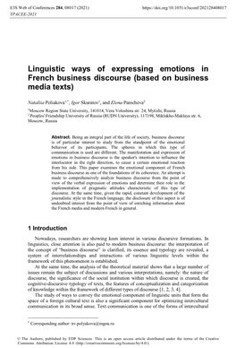 Linguistic Ways of Expressing Emotions in French Business Discourse (Based on Business Media Texts)