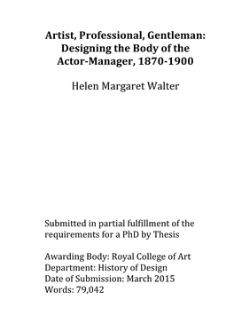 Designing the Body of the Actor-‐Manager, 1870