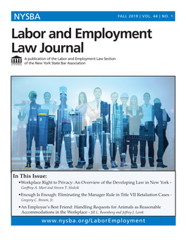 Labor and Employment Law Journal a Publication of the Labor and Employment Law Section of the New York State Bar Association