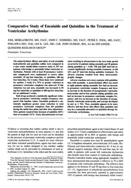 Comparative Study of Encainide and Quinidine in the Treatment of Ventricular Arrhythmias