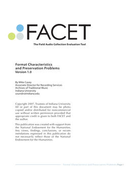 FACET: Format Characteristics and Preservation Problems