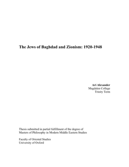 The Jews of Baghdad and Zionism: 1920-1948