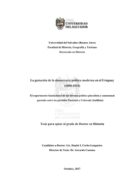 La Gestación De La Democracia Política Moderna En El Uruguay (1890-1925)