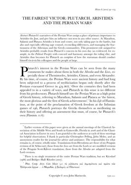 Plutarch, Aristides and the Persian Wars *