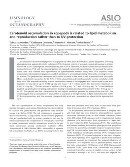 Carotenoid Accumulation in Copepods Is Related to Lipid Metabolism and Reproduction Rather Than to UV-Protection