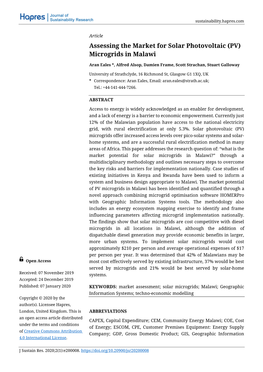 Assessing the Market for Solar Photovoltaic (PV) Microgrids in Malawi