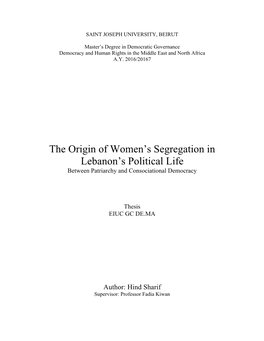 The Origin of Women's Segregation in Lebanon's Political Life