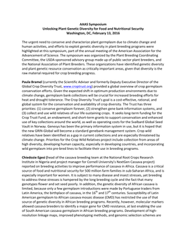 AAAS Symposium Unlocking Plant Genetic Diversity for Food and Nutritional Security Washington, DC, February 13, 2016