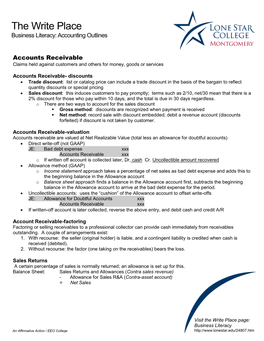 The Write Place Business Literacy: Accounting Outlines the Write Place the Writing-Across-The-Curriculum Writing Center at LSC-Montgomery