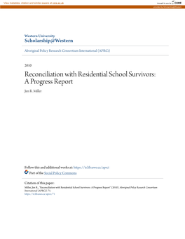 Reconciliation with Residential School Survivors: a Progress Report Jim R