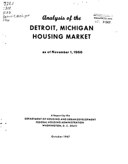 Analysis of the Detroit Mich Housing Market As of November 1 1966