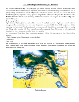 The Birth of Agriculture During the Neolithic