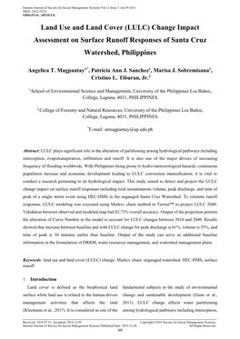 Land Use and Land Cover (LULC) Change Impact Assessment on Surface Runoff Responses of Santa Cruz Watershed, Philippines