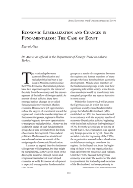 Economic Liberalization and Changes in Fundamentalism: the Case of Egypt