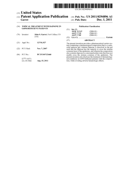 (12) Patent Application Publication (10) Pub. No.: US 2011/0294.896 A1 Garret (43) Pub