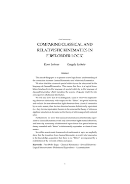 Comparing Classical and Relativistic Kinematics in First-Order Logic