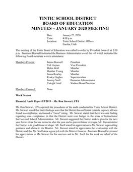 Tintic School District Board of Education Minutes – January 2020 Meeting