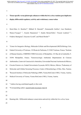 Tissue-Specific Versus Pleiotropic Enhancers Within the Bric-A-Brac Tandem Gene Duplicates